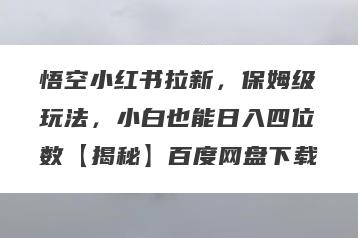 悟空小红书拉新，保姆级玩法，小白也能日入四位数【揭秘】百度网盘下载