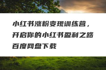 小红书涨粉变现训练营，开启你的小红书盈利之路百度网盘下载