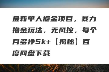 最新单人掘金项目，暴力撸金玩法，无风控，每个月多挣5k+【揭秘】百度网盘下载