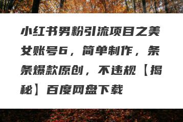 小红书男粉引流项目之美女账号6，简单制作，条条爆款原创，不违规【揭秘】百度网盘下载