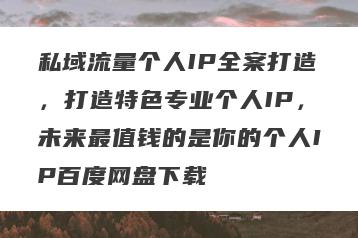 私域流量个人IP全案打造，打造特色专业个人IP，未来最值钱的是你的个人IP百度网盘下载