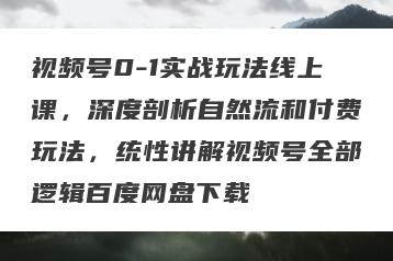 视频号0-1实战玩法线上课，深度剖析自然流和付费玩法，统性讲解视频号全部逻辑百度网盘下载