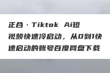 正合·Tiktok Ai短视频快速冷启动，从0到1快速启动的账号百度网盘下载