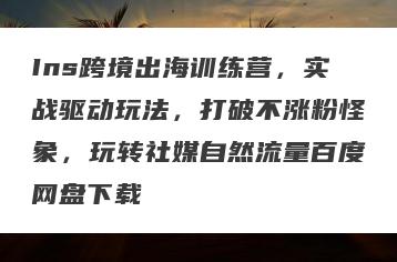Ins跨境出海训练营，实战驱动玩法，打破不涨粉怪象，玩转社媒自然流量百度网盘下载