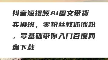 抖音短视频AI图文带货实操班，零粉丝教你涨粉，零基础带你入门百度网盘下载