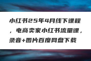 小红书25年4月线下课程，电商卖家小红书流量课，录音+图片百度网盘下载