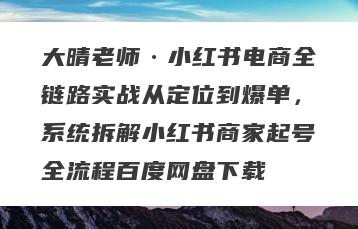 大晴老师·小红书电商全链路实战从定位到爆单，系统拆解小红书商家起号全流程百度网盘下载