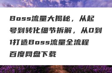 Boss流量大揭秘，从起号到转化细节拆解，从0到1打造Boss流量全流程百度网盘下载