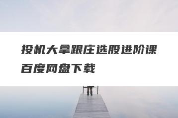 投机大拿跟庄选股进阶课百度网盘下载