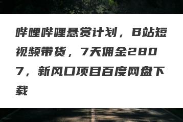 哔哩哔哩悬赏计划，B站短视频带货，7天佣金2807，新风口项目百度网盘下载