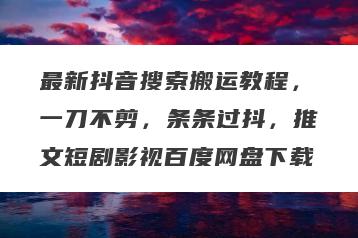 最新抖音搜索搬运教程，一刀不剪，条条过抖，推文短剧影视百度网盘下载