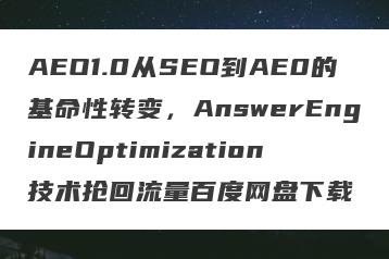 AEO1.0从SEO到AE0的基命性转变，AnswerEngineOptimization技术抢回流量百度网盘下载