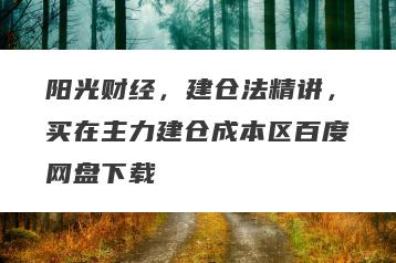 阳光财经，建仓法精讲，买在主力建仓成本区百度网盘下载