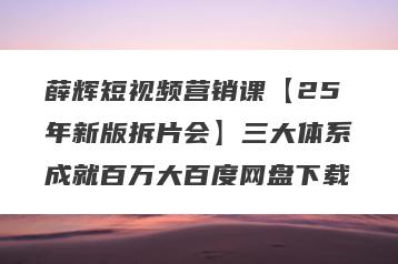 薛辉短视频营销课【25年新版拆片会】三大体系成就百万大百度网盘下载