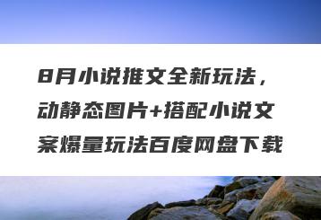 8月小说推文全新玩法，动静态图片+搭配小说文案爆量玩法百度网盘下载