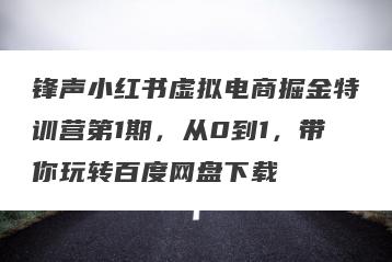 锋声小红书虚拟电商掘金特训营第1期，从0到1，带你玩转百度网盘下载