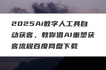 2025Ai数字人工具自动获客，教你借AI重塑获客流程百度网盘下载