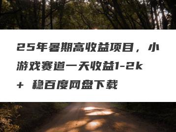 25年暑期高收益项目，小游戏赛道一天收益1-2k+ 稳百度网盘下载