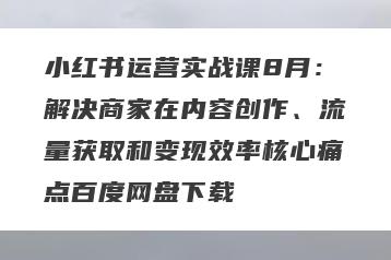 小红书运营实战课8月：解决商家在内容创作、流量获取和变现效率核心痛点百度网盘下载