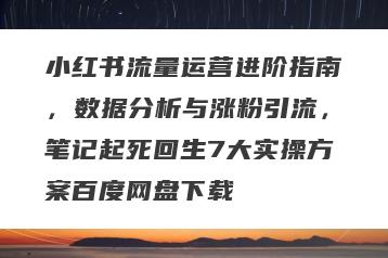 小红书流量运营进阶指南，数据分析与涨粉引流，笔记起死回生7大实操方案百度网盘下载