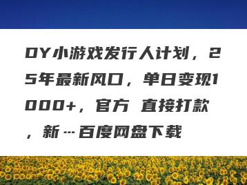 DY小游戏发行人计划，25年最新风口，单日变现1000+，官方 直接打款，新…百度网盘下载