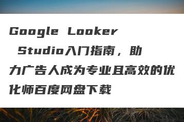 Google Looker Studio入门指南，助力广告人成为专业且高效的优化师百度网盘下载