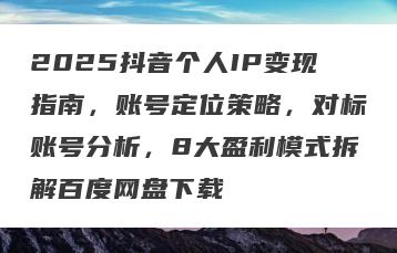 2025抖音个人IP变现指南，账号定位策略，对标账号分析，8大盈利模式拆解百度网盘下载