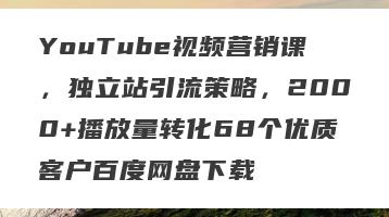 YouTube视频营销课，独立站引流策略，2000+播放量转化68个优质客户百度网盘下载