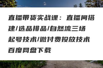 直播带货实战课：直播间搭建/选品排品/自然流三场起号技术/微付费投放技术百度网盘下载
