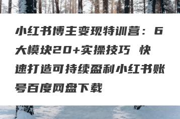 小红书博主变现特训营：6大模块20+实操技巧 快速打造可持续盈利小红书账号百度网盘下载