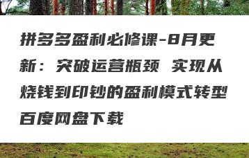 拼多多盈利必修课-8月更新：突破运营瓶颈 实现从烧钱到印钞的盈利模式转型百度网盘下载