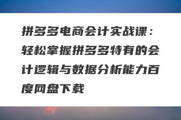 拼多多电商会计实战课：轻松掌握拼多多特有的会计逻辑与数据分析能力百度网盘下载