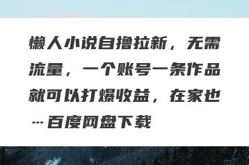 懒人小说自撸拉新，无需流量，一个账号一条作品就可以打爆收益，在家也…百度网盘下载