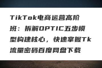 TikTok电商运营高阶班：拆解OPTIC五步模型构建核心，快速掌握Tk流量密码百度网盘下载