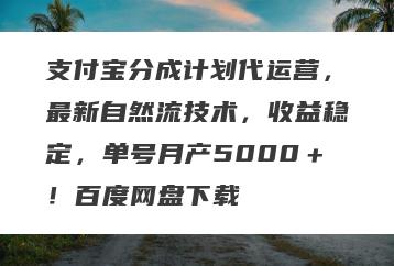 支付宝分成计划代运营，最新自然流技术，收益稳定，单号月产5000＋！百度网盘下载