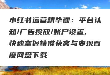 小红书运营精华课：平台认知/广告投放/账户设置,快速掌握精准获客与变现百度网盘下载