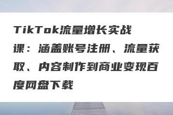 TikTok流量增长实战课：涵盖账号注册、流量获取、内容制作到商业变现百度网盘下载