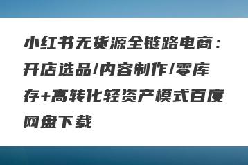 小红书无货源全链路电商：开店选品/内容制作/零库存+高转化轻资产模式百度网盘下载