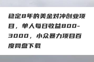 稳定8年的美金对冲创业项目，单人每日收益800-3000，小众暴力项目百度网盘下载