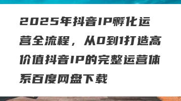 2025年抖音IP孵化运营全流程，从0到1打造高价值抖音IP的完整运营体系百度网盘下载