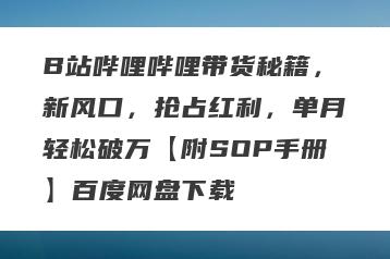 B站哔哩哔哩带货秘籍，新风口，抢占红利，单月轻松破万【附SOP手册】百度网盘下载