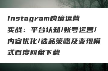Instagram跨境运营实战：平台认知/账号运营/内容优化/选品策略及变现模式百度网盘下载