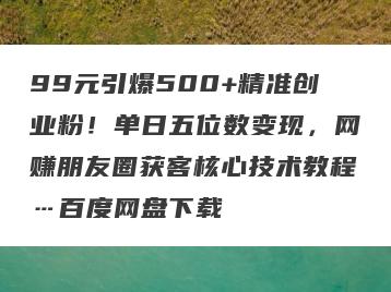 99元引爆500+精准创业粉！单日五位数变现，网赚朋友圈获客核心技术教程…百度网盘下载