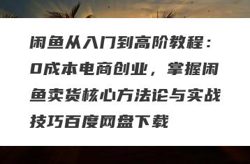 闲鱼从入门到高阶教程：0成本电商创业，掌握闲鱼卖货核心方法论与实战技巧百度网盘下载