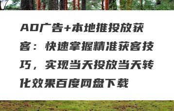 AD广告+本地推投放获客：快速掌握精准获客技巧，实现当天投放当天转化效果百度网盘下载