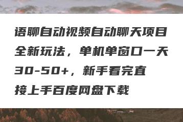 语聊自动视频自动聊天项目全新玩法，单机单窗口一天30-50+，新手看完直接上手百度网盘下载