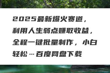 2025最新爆火赛道，利用人生弱点赚取收益，全程一键批量制作，小白轻松…百度网盘下载