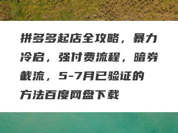 拼多多起店全攻略，暴力冷启，强付费流程，暗券截流，5-7月已验证的方法百度网盘下载
