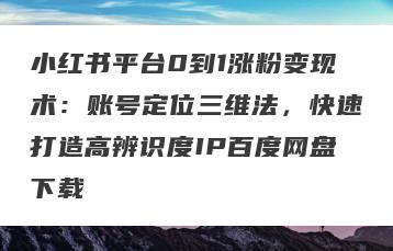 小红书平台0到1涨粉变现术：账号定位三维法，快速打造高辨识度IP百度网盘下载