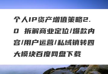 个人IP资产增值策略2.0 拆解商业定位/爆款内容/用户运营/私域销转四大模块百度网盘下载